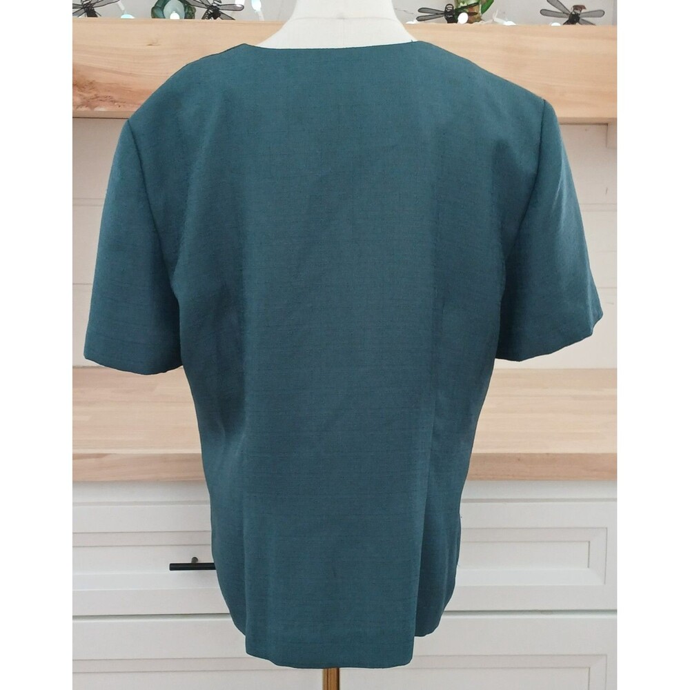 Vintage Leslie Fay Teal Short Sleeve Blazer Jacket Gold Buttons Women's Size 16 - Picture 5 of 13